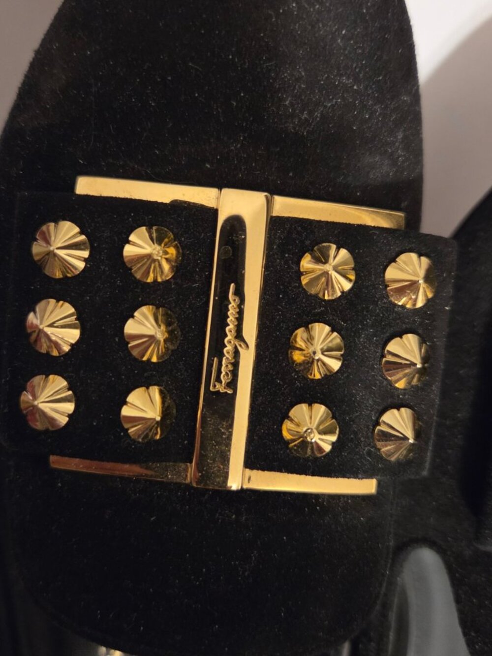 Salvatore Ferragamo Sarno Studded Loafers Black Suede Sz 8C - W/ Original Box - Picture 11 of 16